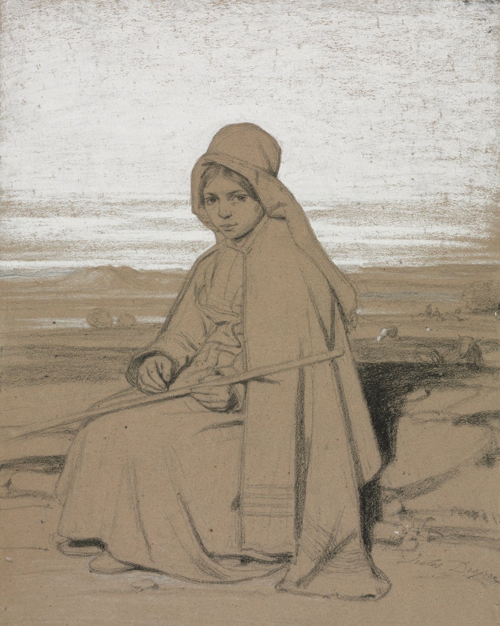 Une bergère assise, 1800s - Jules Dupré
