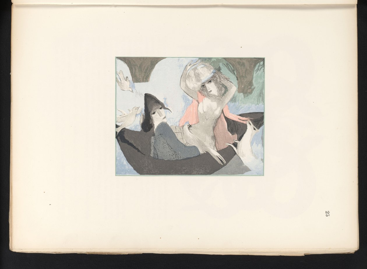Deux figures féminines avec des oiseaux et un chien - Jules Germain