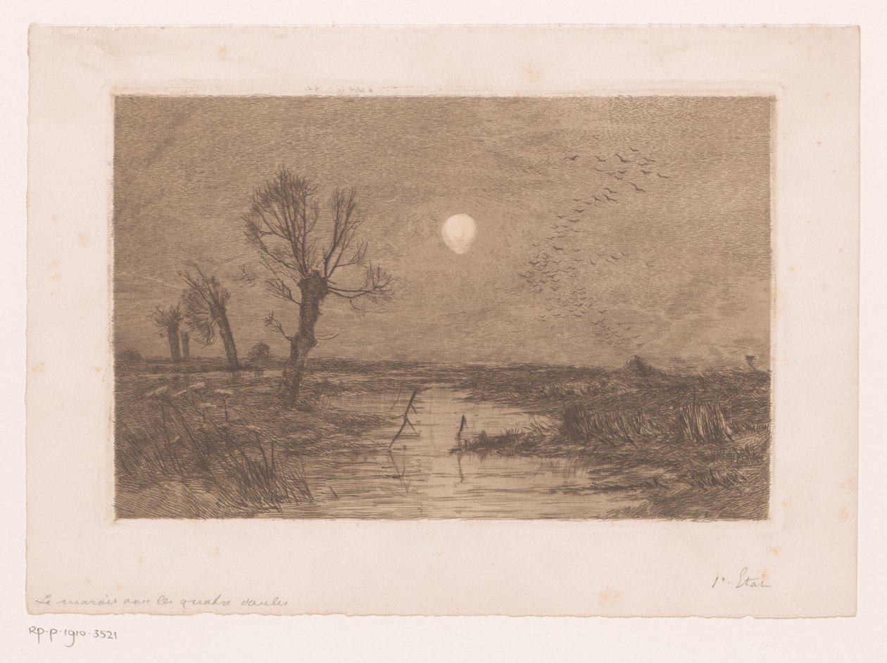 Marais avec quatre saules - Jules Guiette