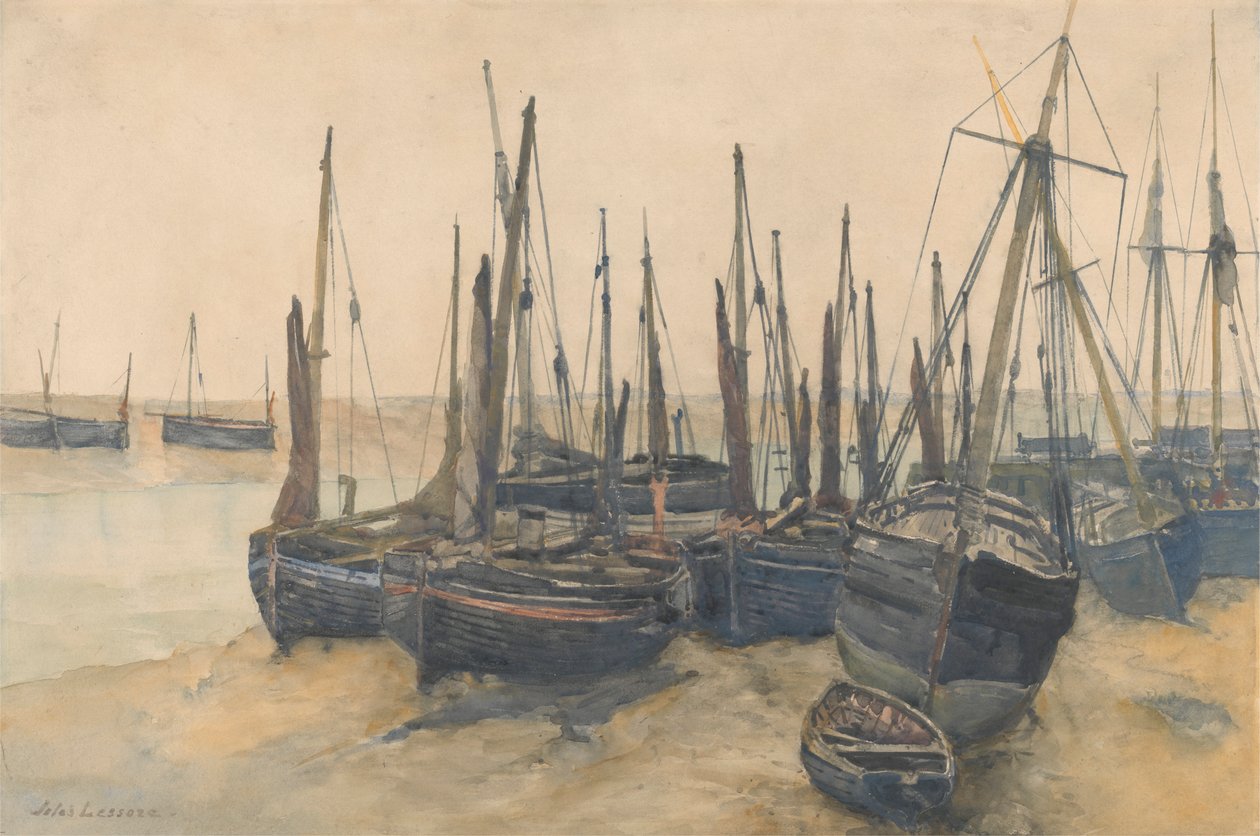 Bateaux de pêche amarrés - Jules Lessore