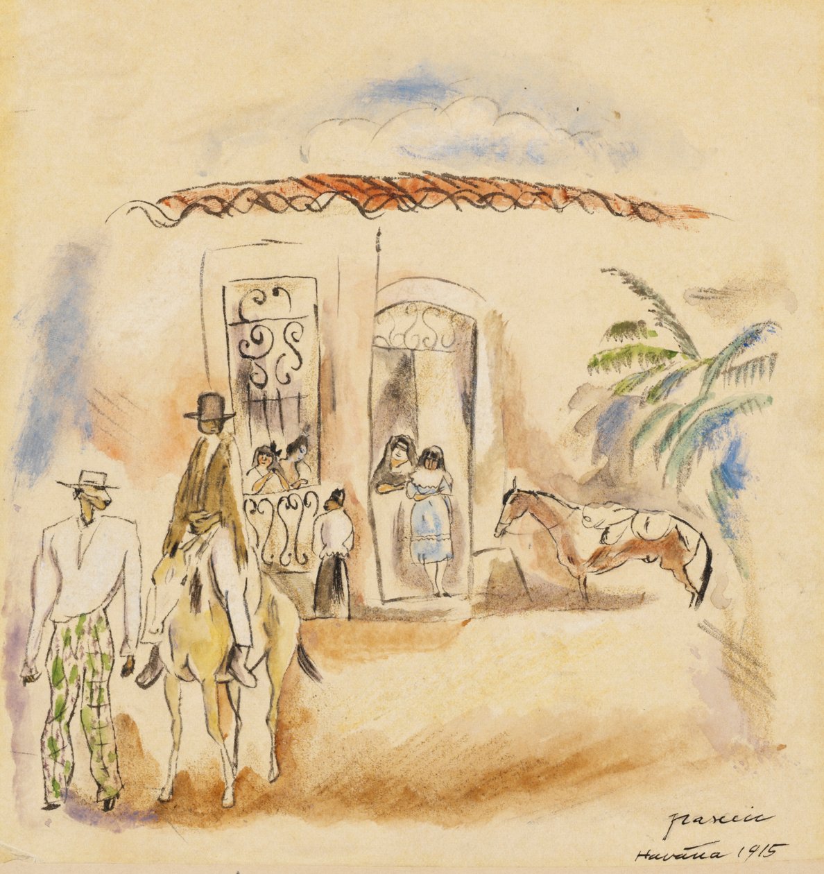 Groupe de figures, Homme avec pantalon à carreaux verts - Jules Pascin