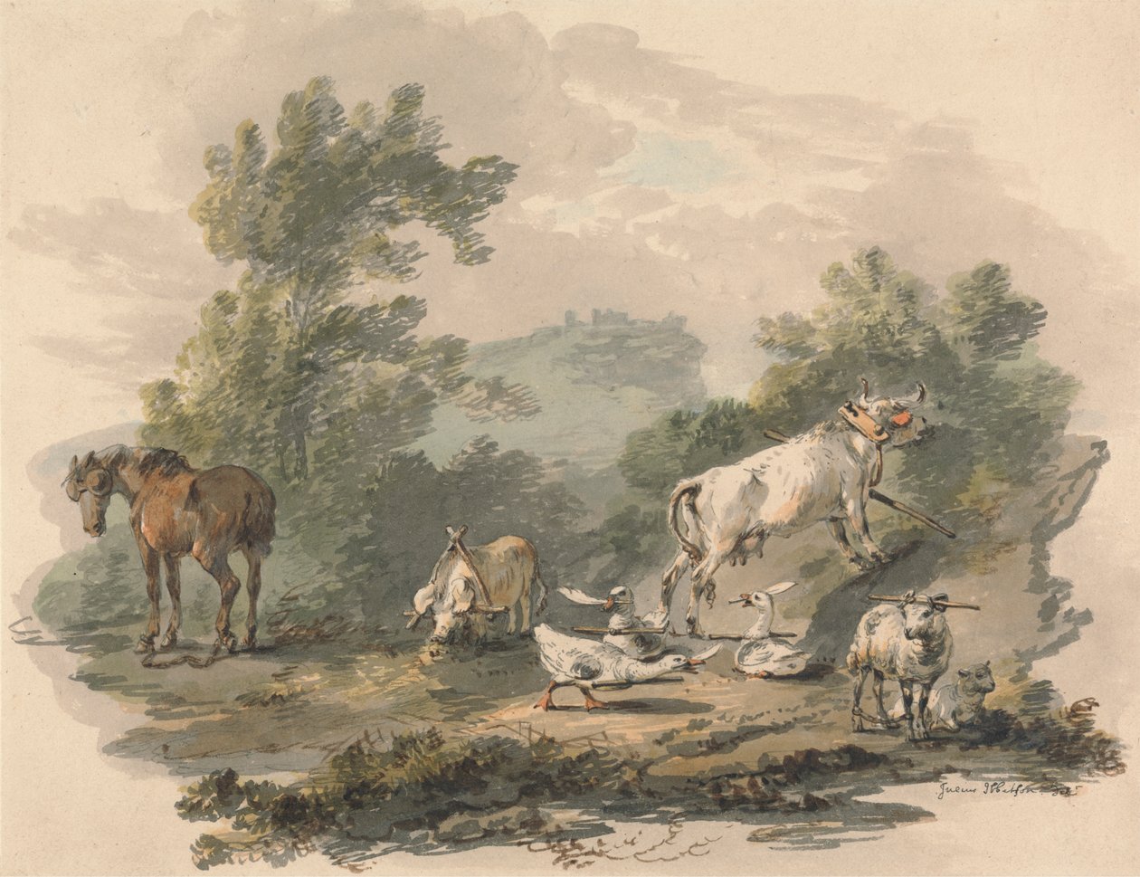 Animaux de la ferme : Tribulation - Julius Caesar Ibbetson
