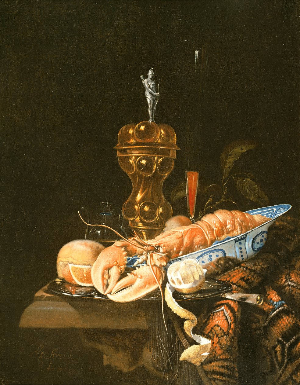 Nature morte avec un homard dans un bol de Delft - Jurian van Streeck or Streek