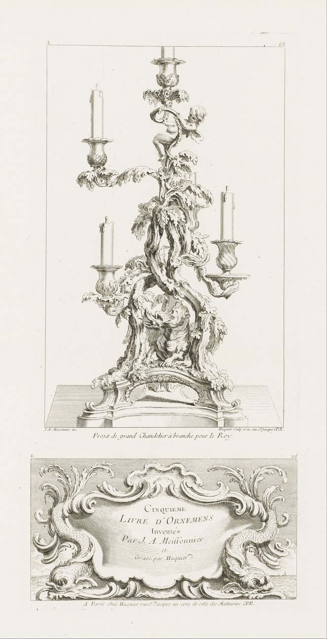 Projet de grand chandelier à branche pour le Roi, Chandelier à cinq branches avec un dragon, 2ème Pl... - Juste Aurèle Meissonnier