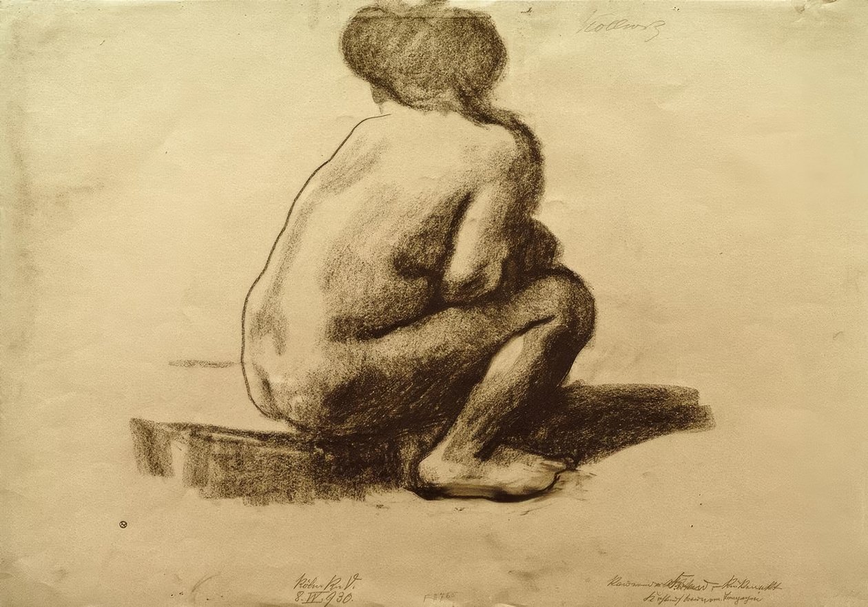 Nu féminin assis de dos - Käthe Kollwitz