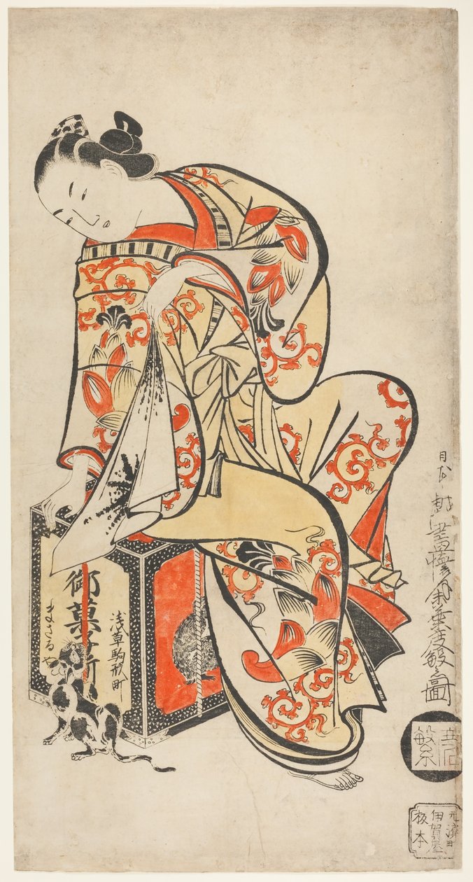 Courtisane jouant avec un chat - Kaigetsudō Dohan