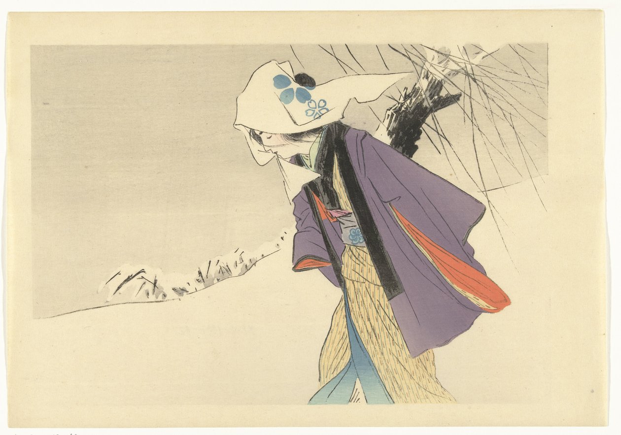 Femme marchant dans la neige - Kajita Hanko
