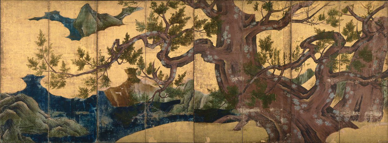 paravent représentant un cyprès - Kano Eitoku