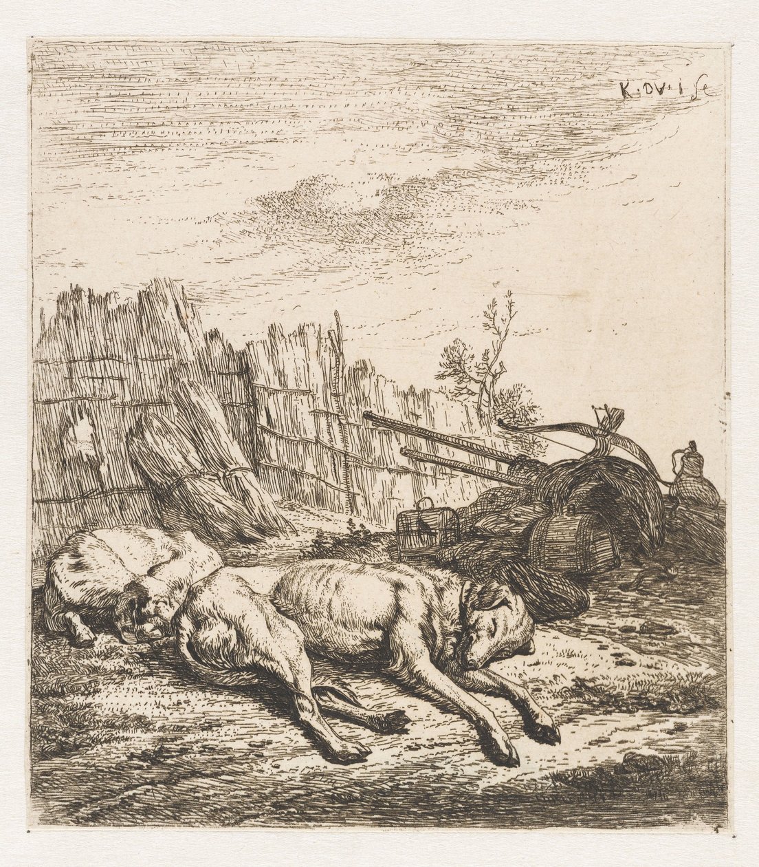 Chiens de chasse endormis (Animaux) - Karel Du Jardin