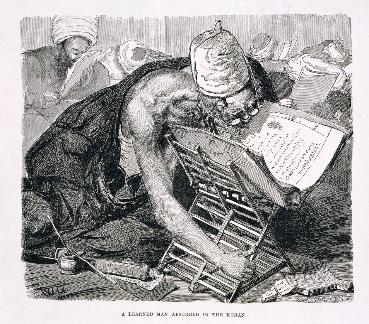 Un homme savant absorbé dans le Coran, XIXe siècle (gravure sur papier) - Karl Wilhelm Gentz