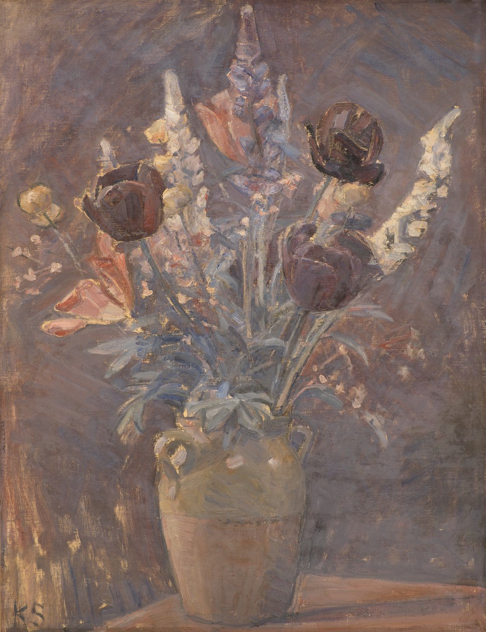 Vase en terre cuite avec des tulipes et d
