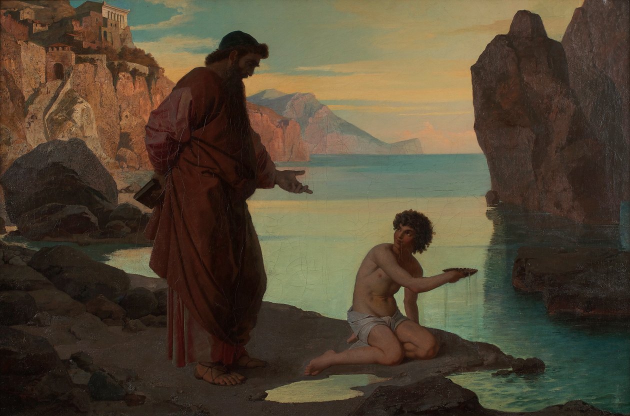 Saint Augustin avec des garçons au bord de la mer - Karl Schönbrunner