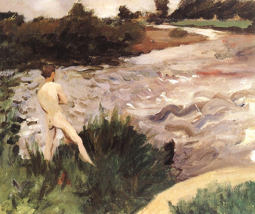 Paysage sombre avec baigneur - Károly Ferenczy