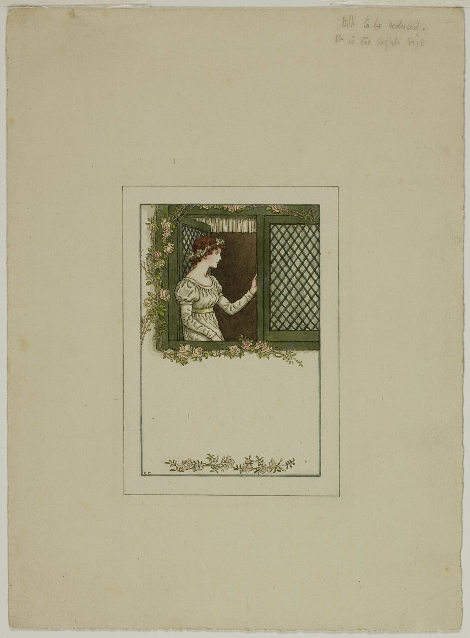 Femme à la fenêtre en treillis - Kate Greenaway