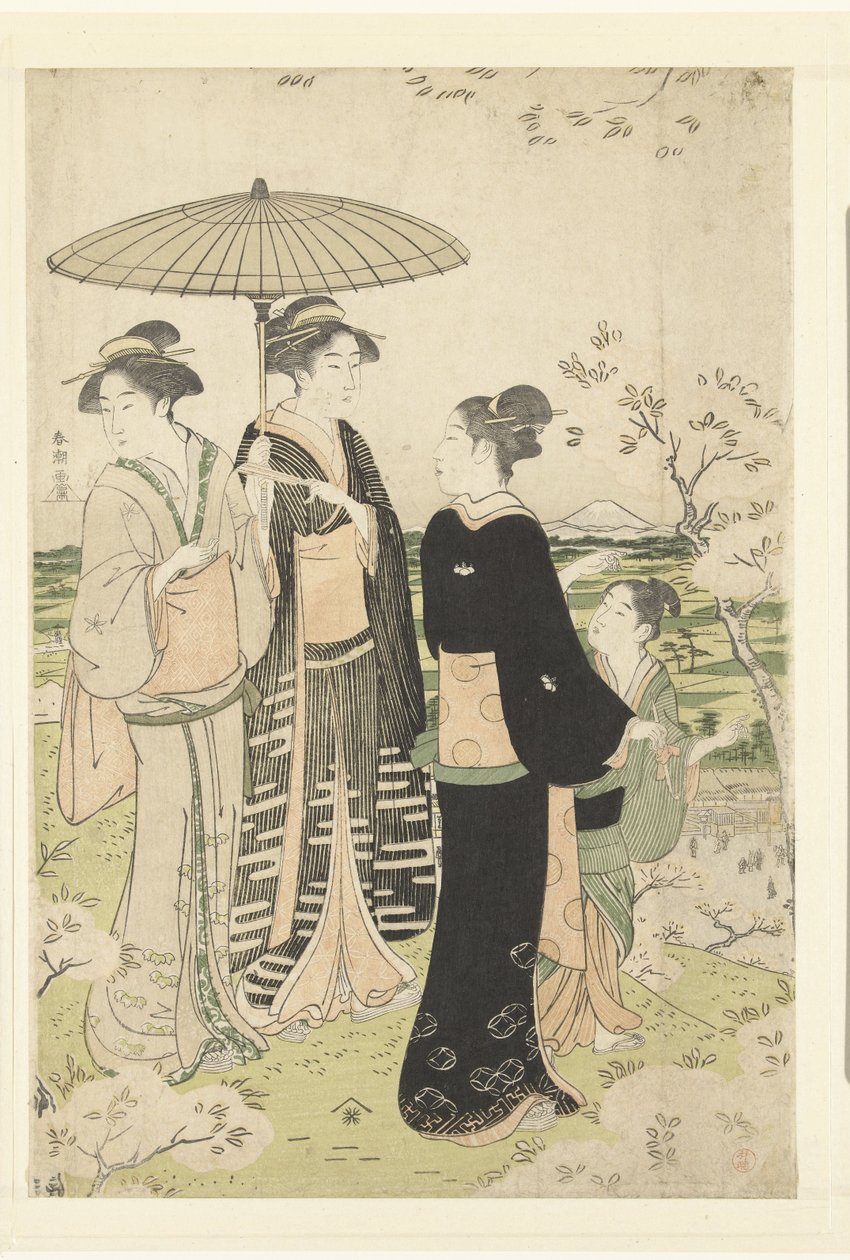 Admiration des fleurs de cerisier à Asukayama - Katsukawa Shuncho
