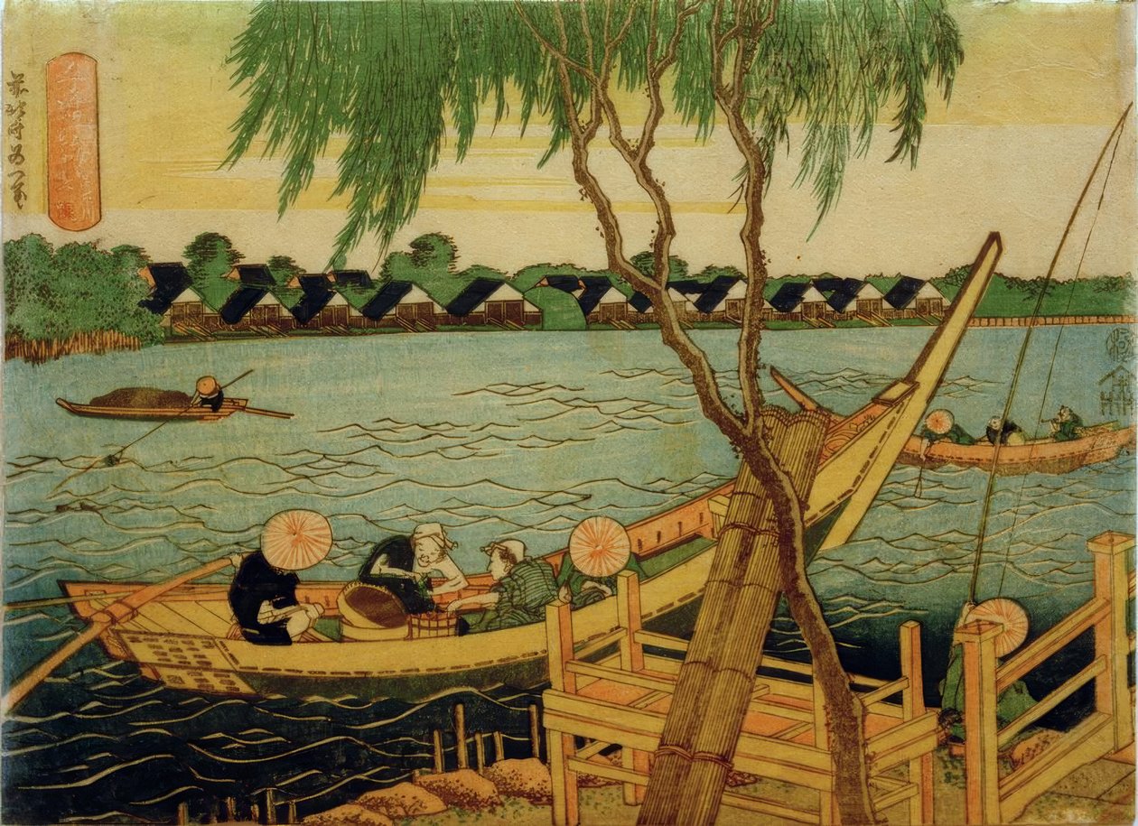 Pêche à la ligne longue dans la rivière Miyato - Katsushika Hokusai