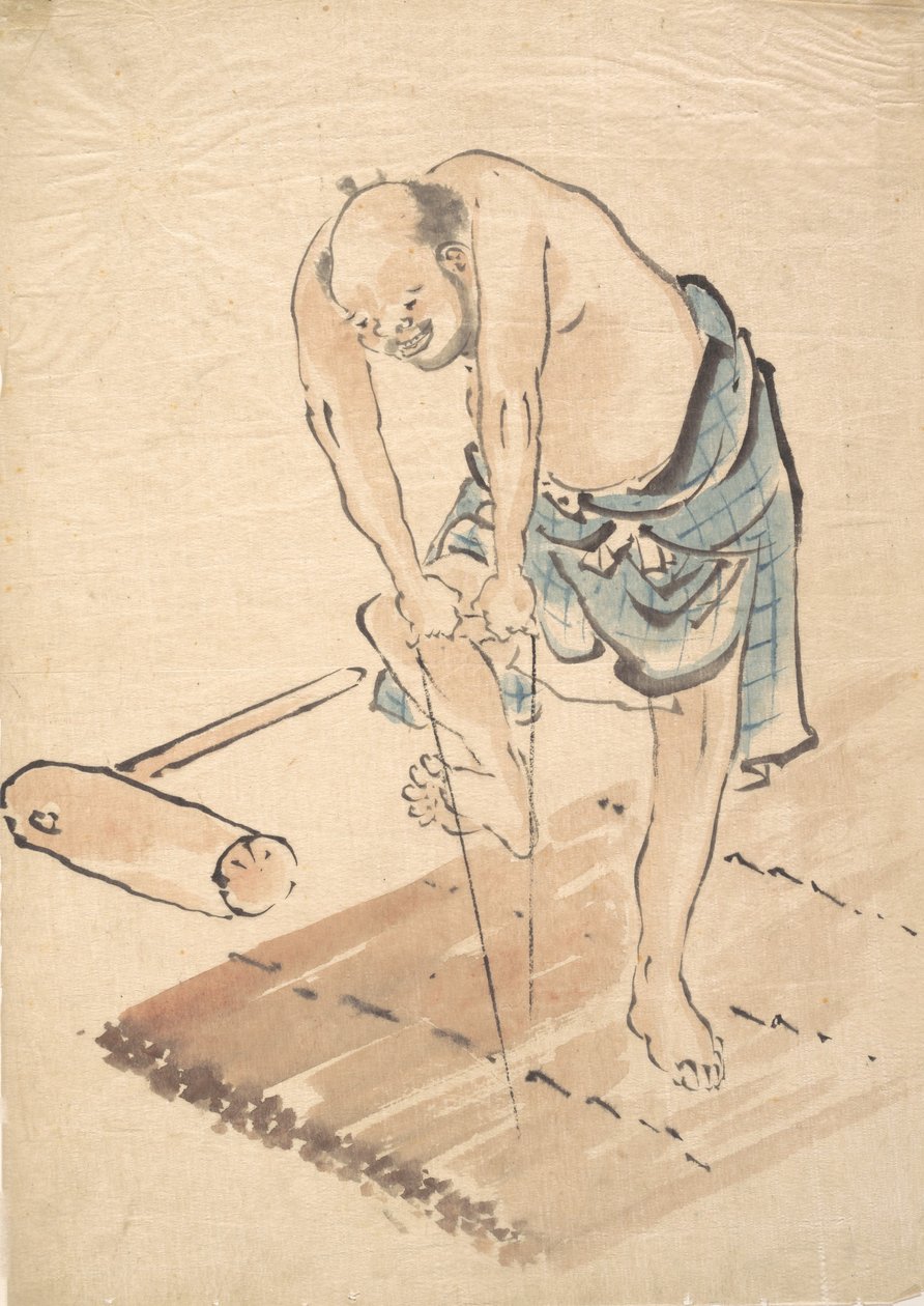 Homme sur un radeau - Katsushika Hokusai