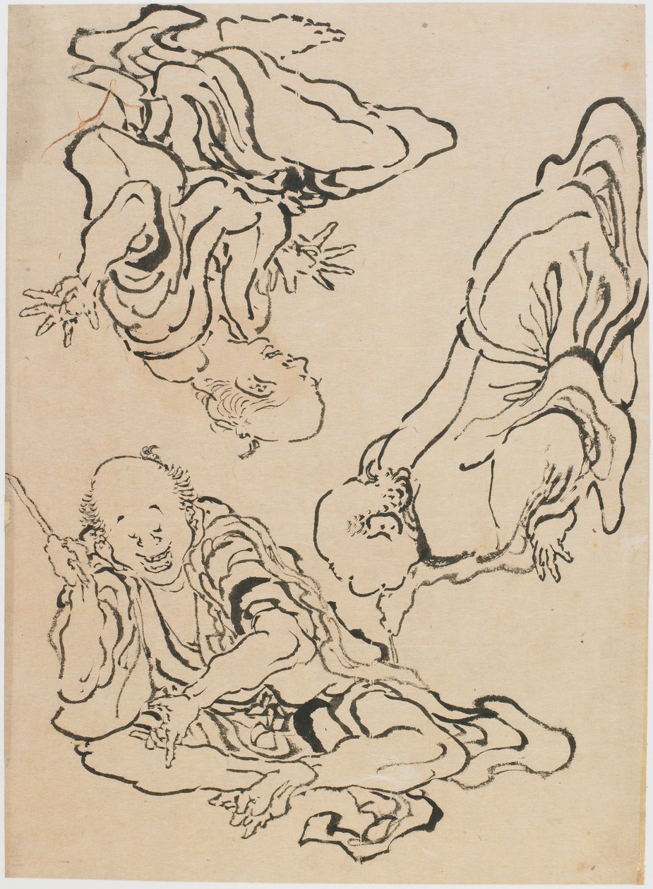 Trois hommes gesticulant - Katsushika Hokusai