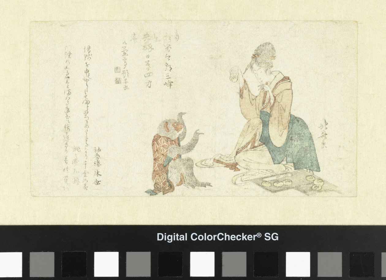 Femme jouant avec un singe - Katsushika Hokusai