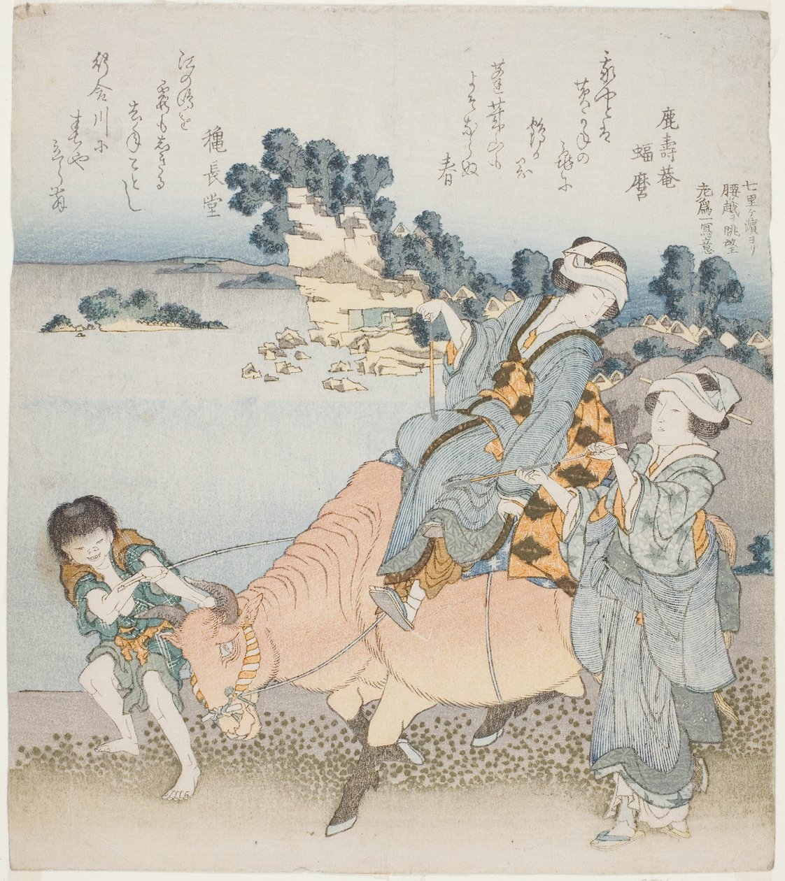 Femme chevauchant un Bœuf - Katsushika Hokusai