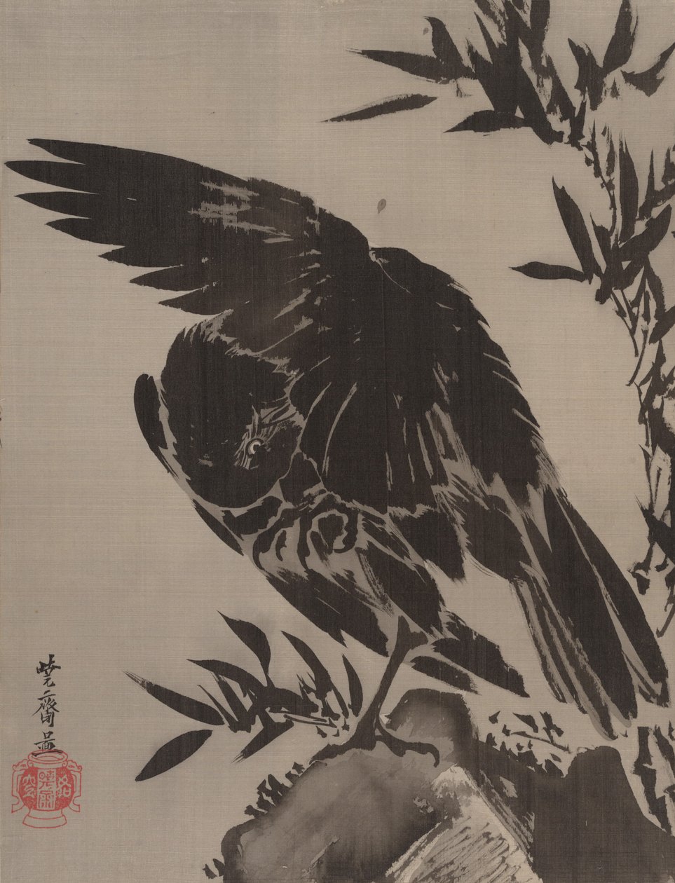 Corbeau sur un rocher, vers 1887 - Kawanabe Kyosai
