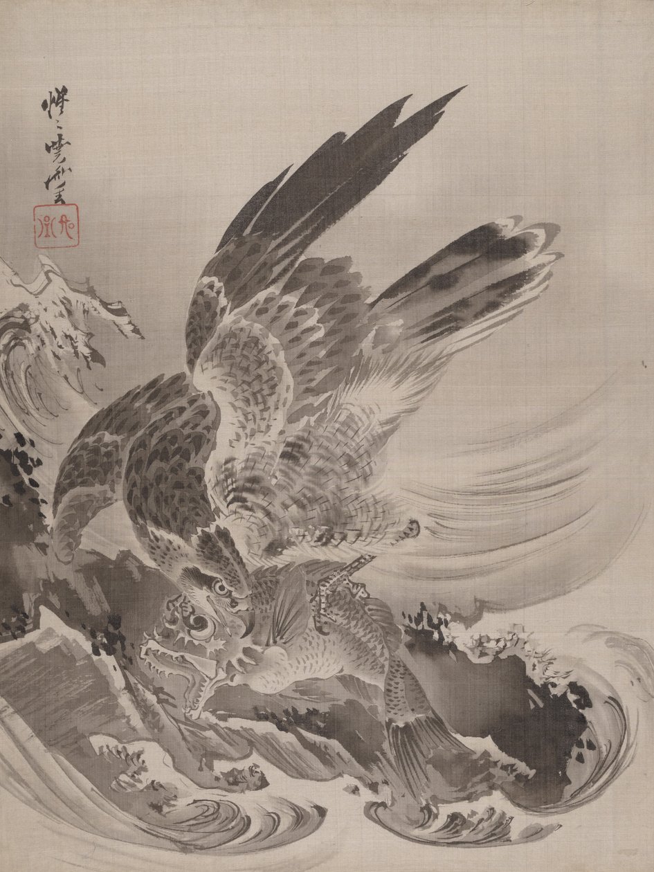 Aigle attaquant un poisson, vers 1887 - Kawanabe Kyosai