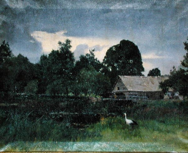 Paysage avec une cigogne - Kazimierz Alchimowicz