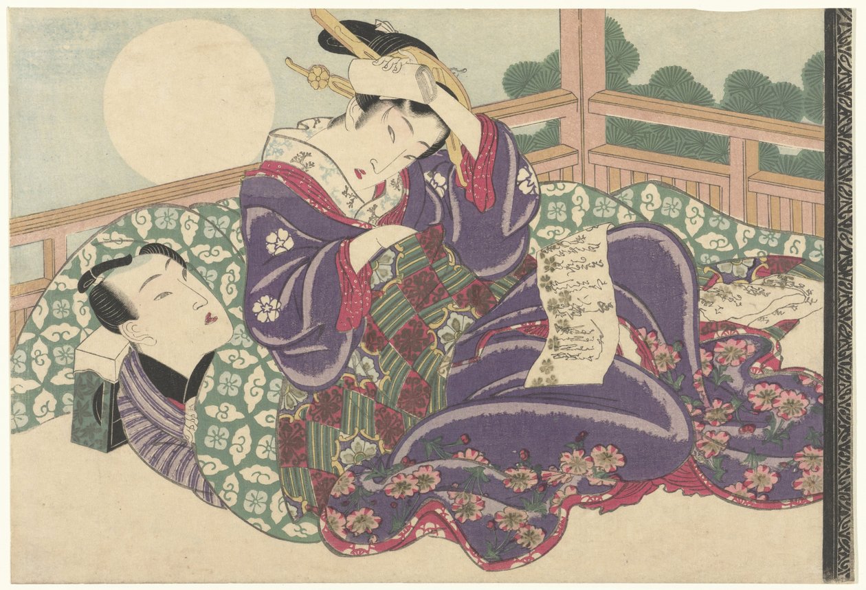 Couple amoureux au clair de lune - Keisai Eisen (attributed to)