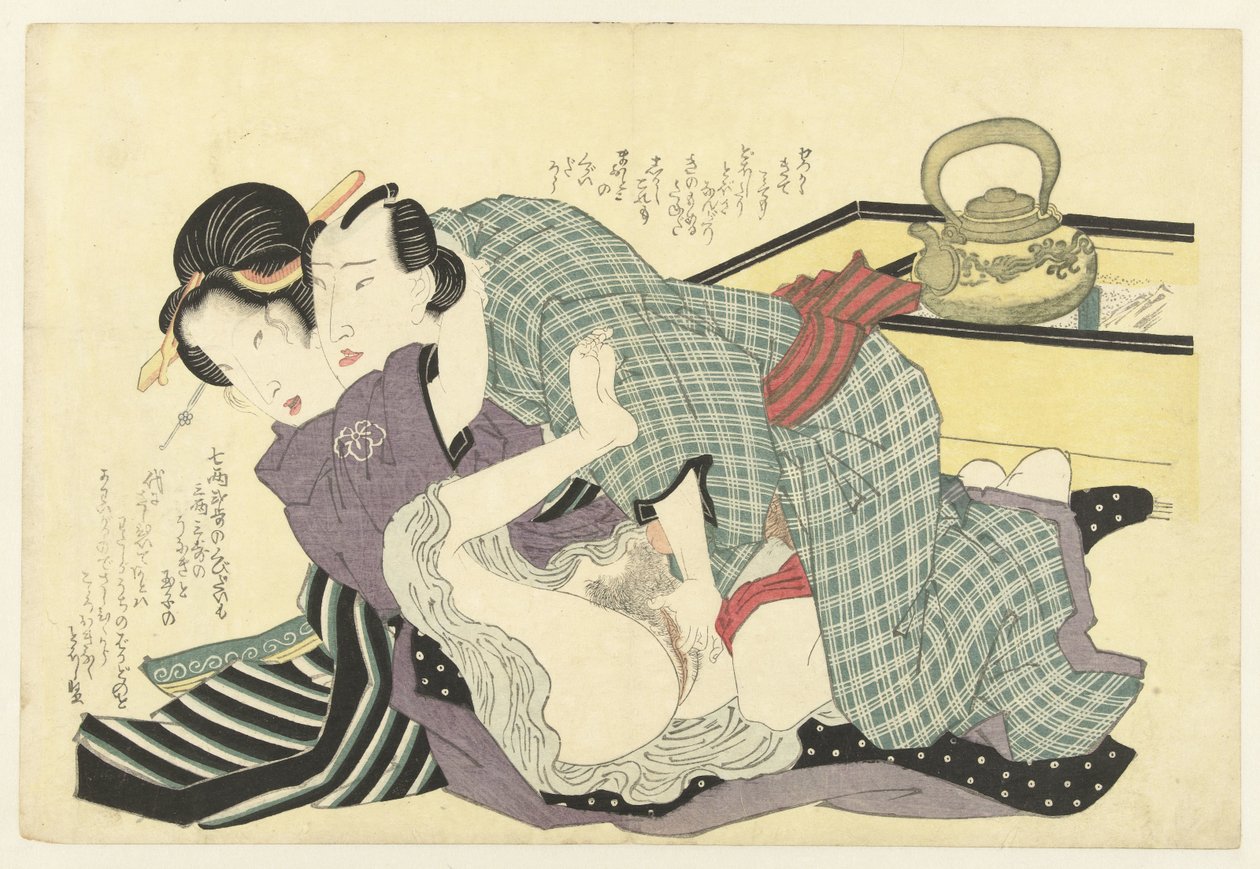 Couple amoureux devant une bouilloire - Keisai Eisen (attributed to)