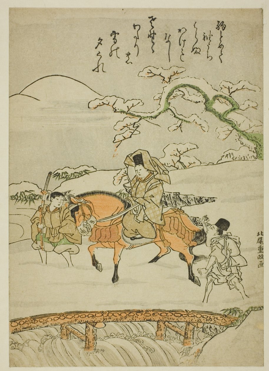 Traversée du pont à Sano - Kitao Shigemasa