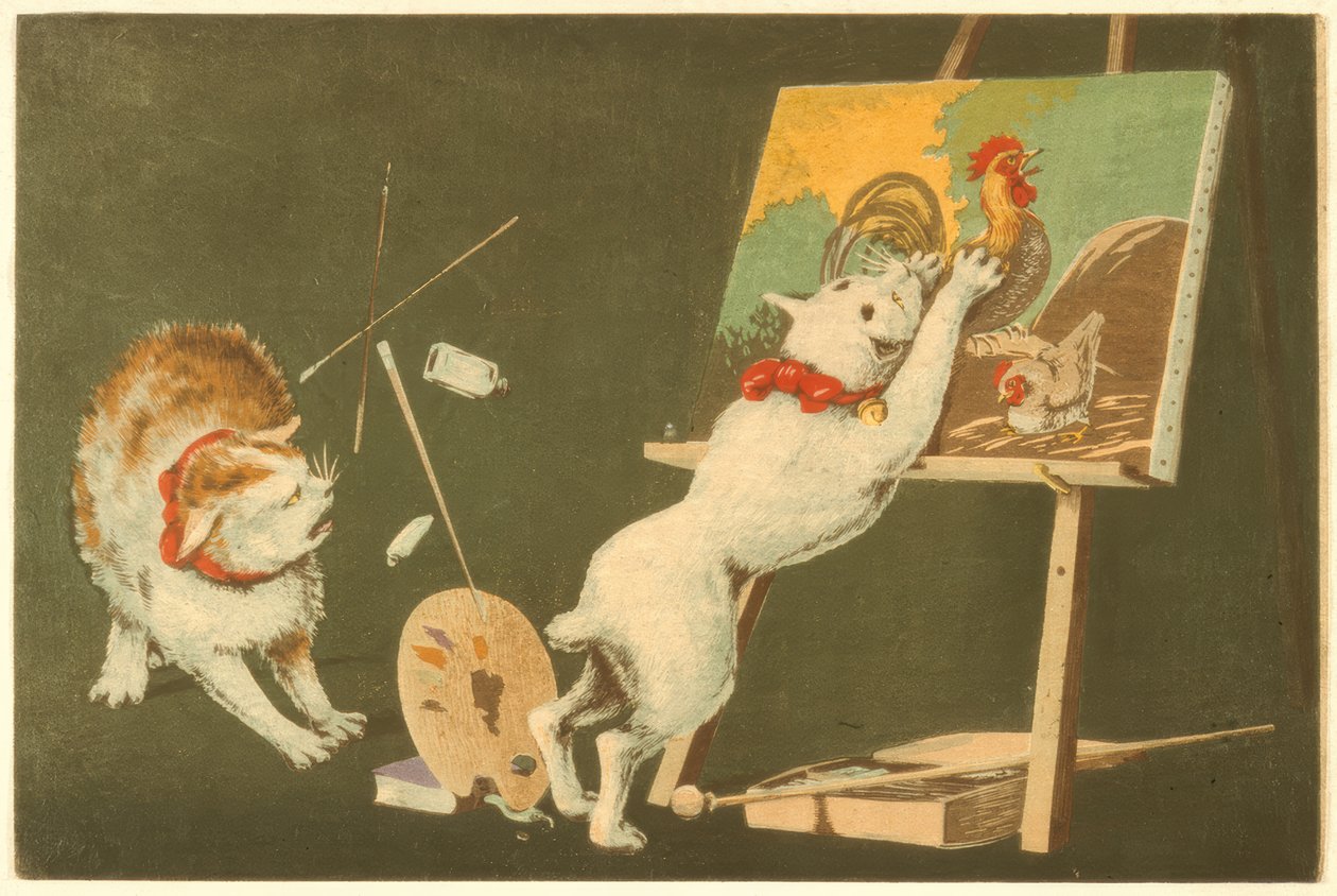 Chats et toile - Kiyochika Kobayashi