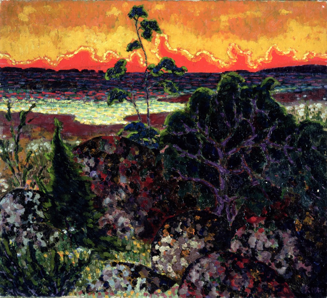 Paysage avec un nuage rouge, 1913-14 - Konrad Magi