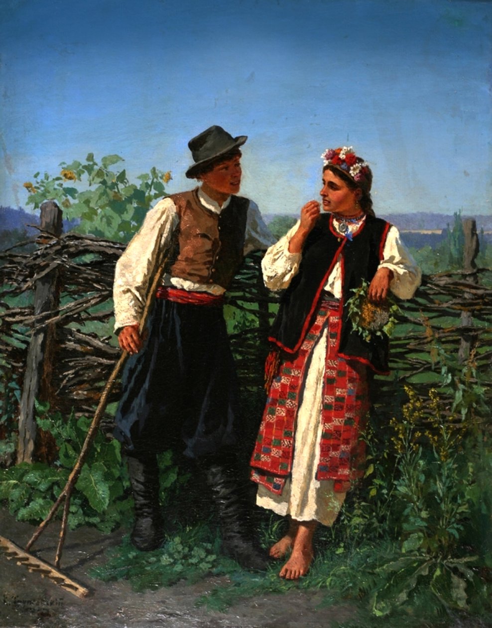 À la clôture en osier, 1863 - Konstantin Alexandrovich Trutovsky