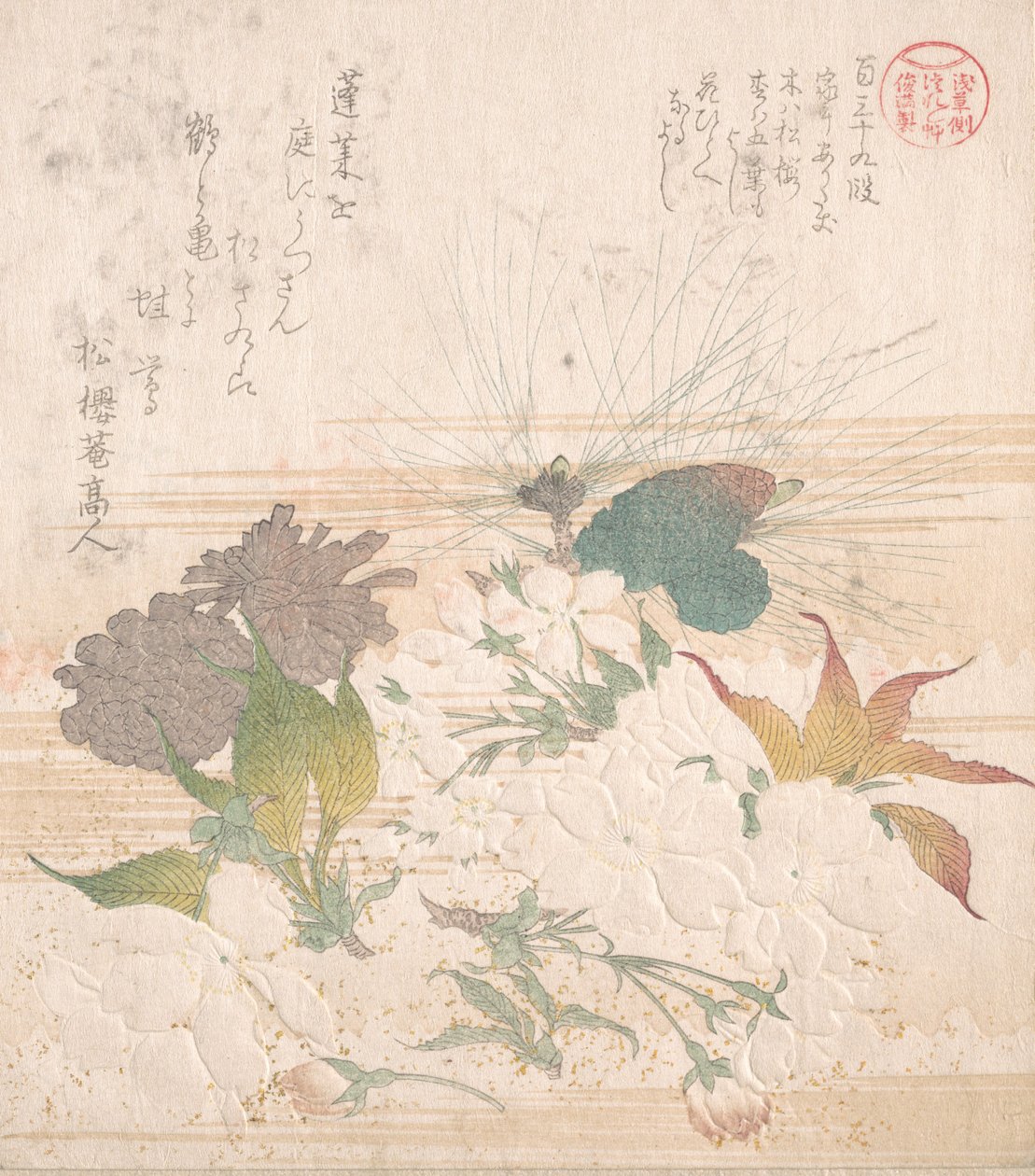 Fleurs de cerisier et pommes de pin, 19ème siècle - Kubo Shunman