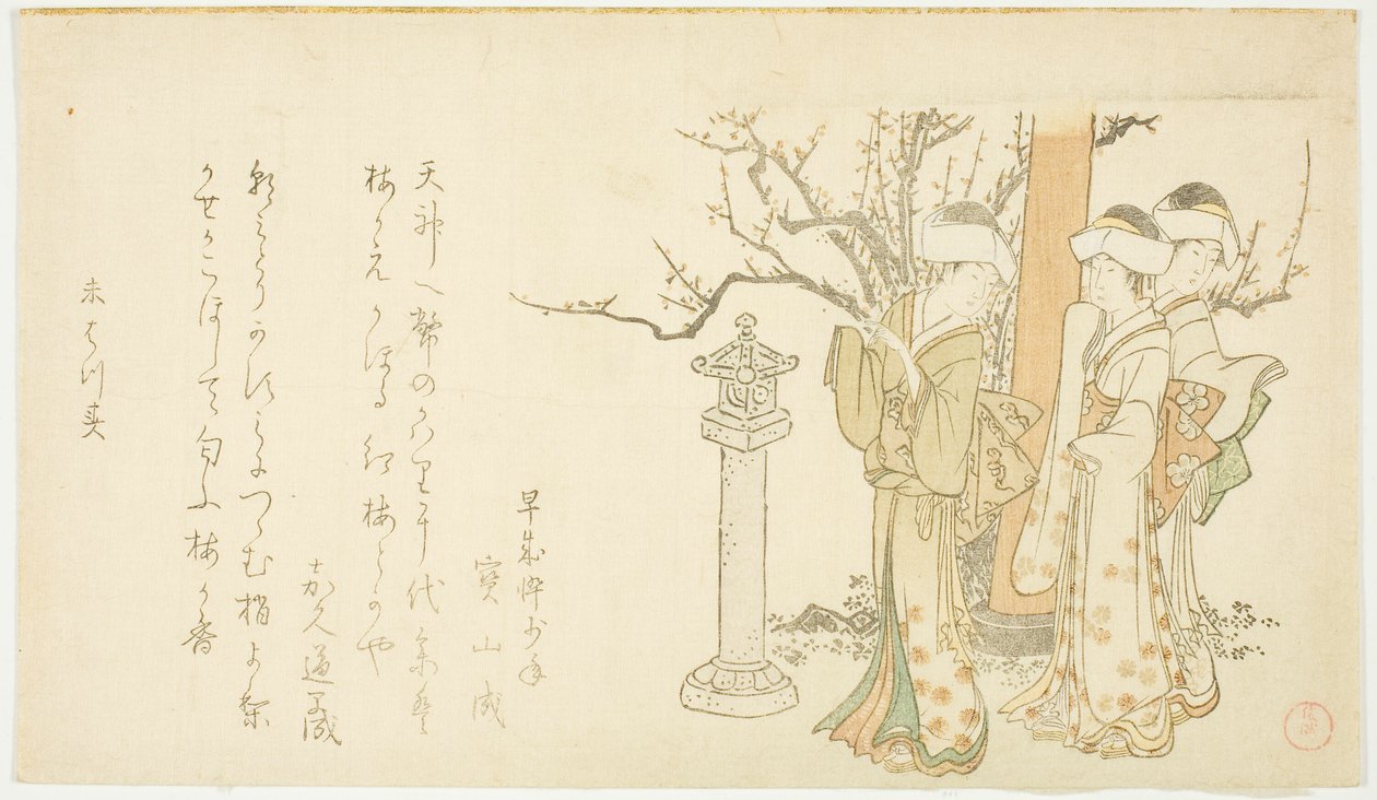 Trois filles à la porte du temple - Kubo Shunman