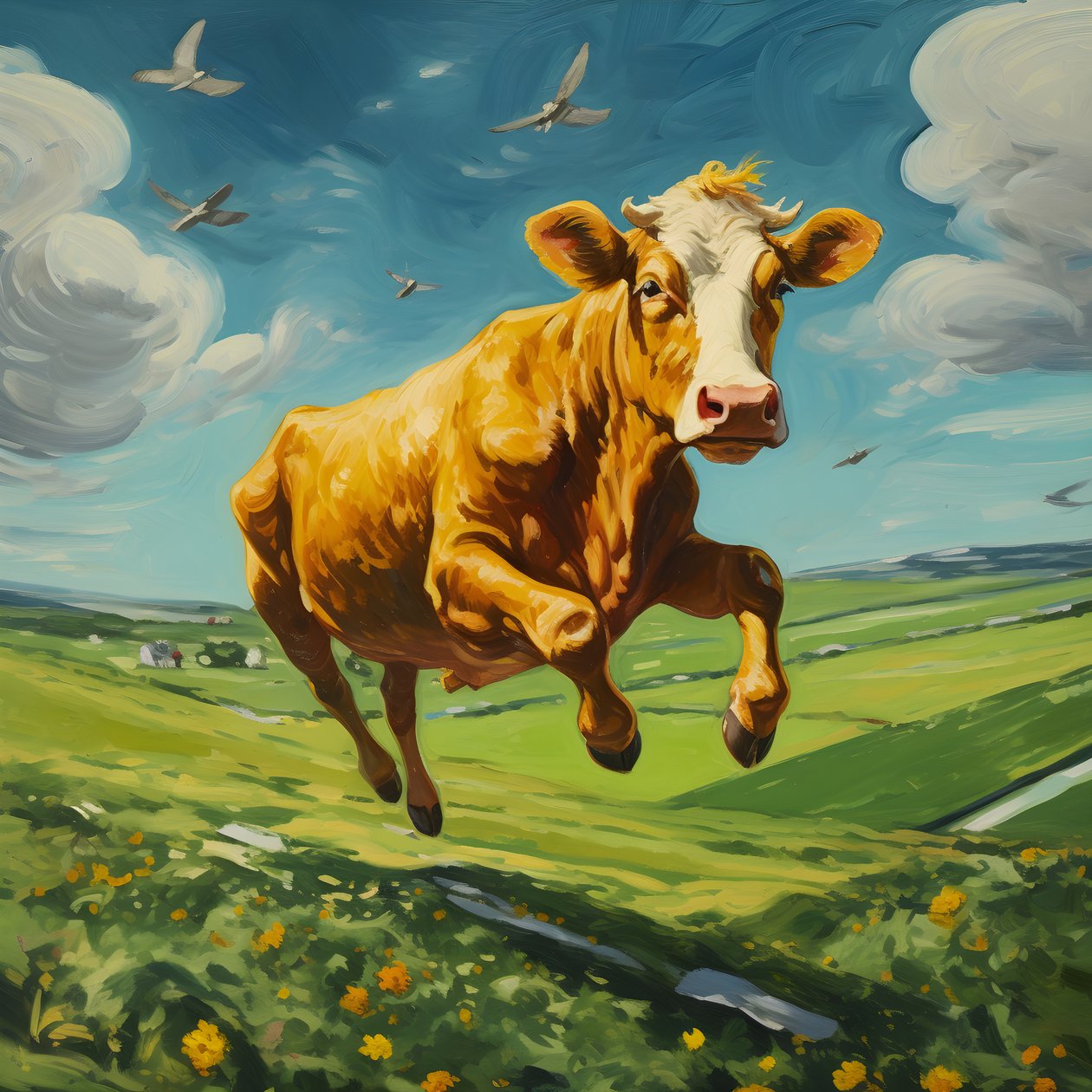 Vache volant au-dessus d