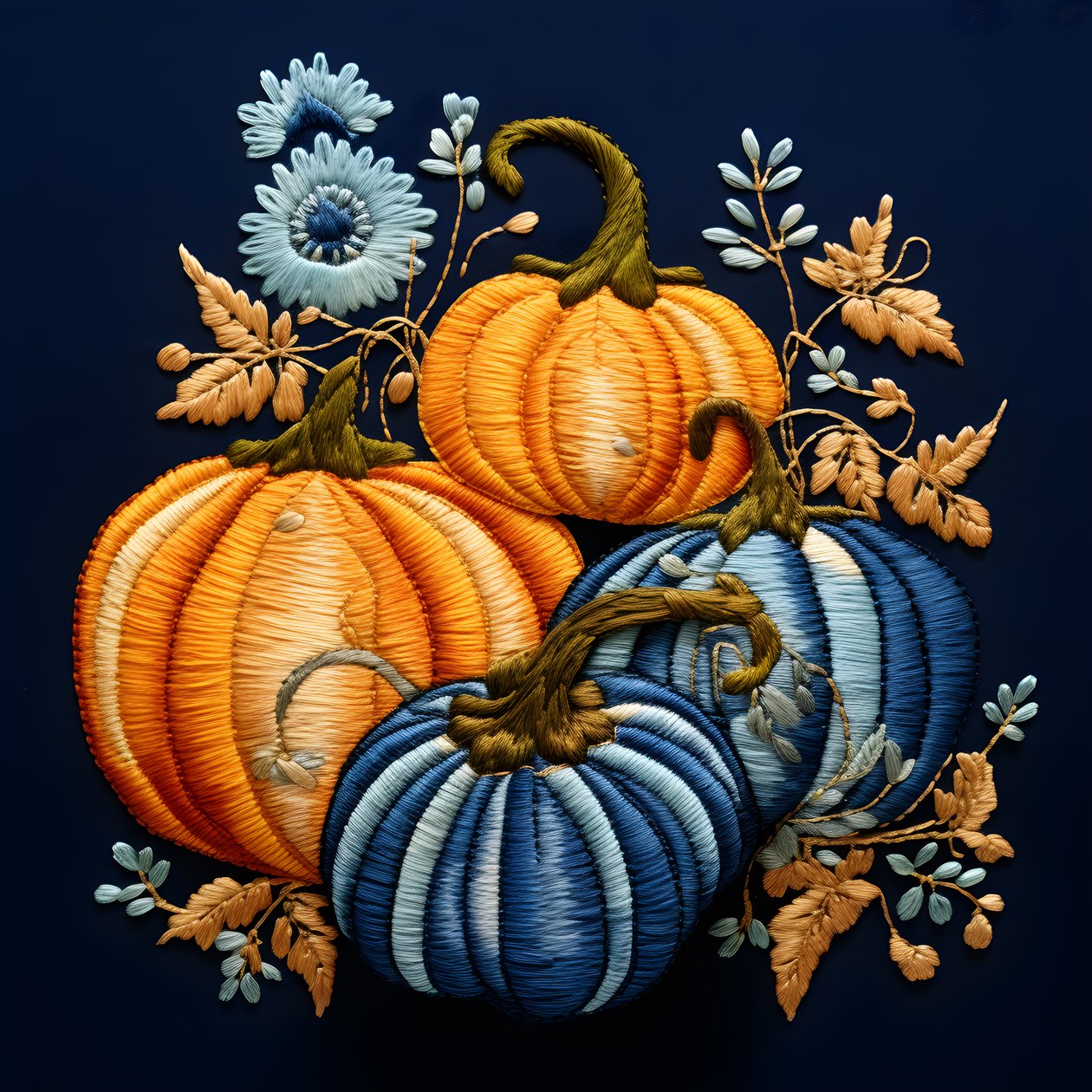 citrouilles brodées en tons bleus 4 - Kurt Heppke