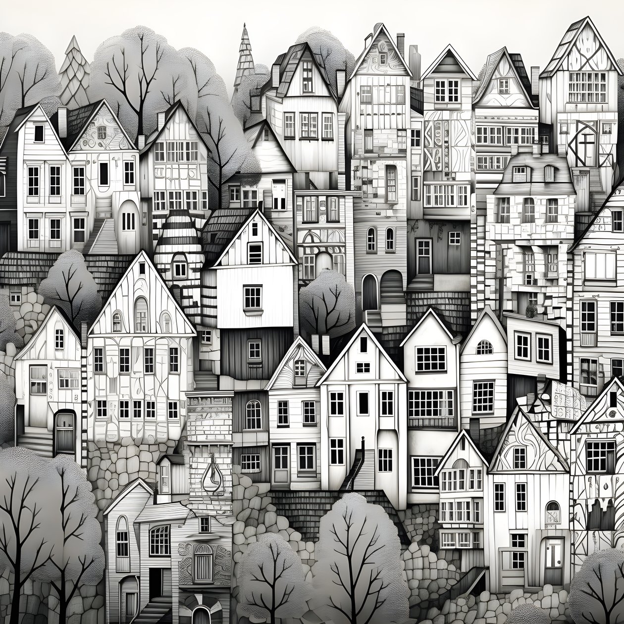 une image en noir et blanc des maisons 1 - Kurt Heppke