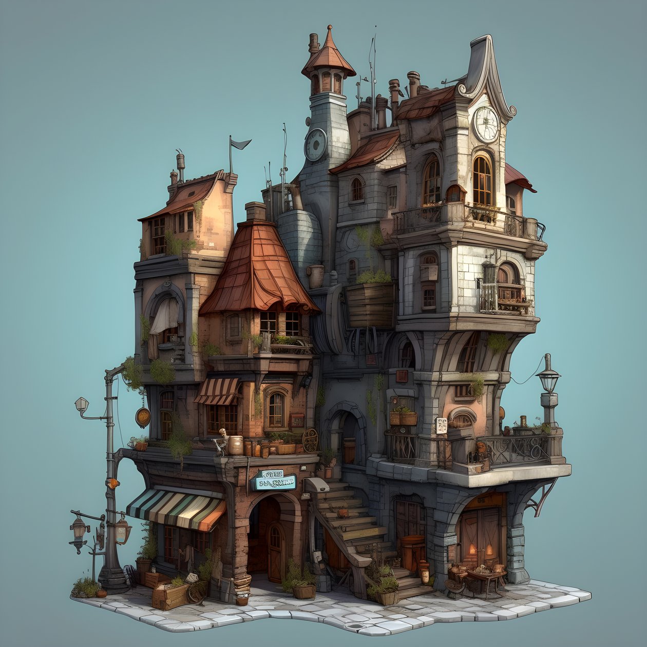 Un pâté de maisons avec un bâtiment et un escalier en pierre 1 - Kurt Heppke