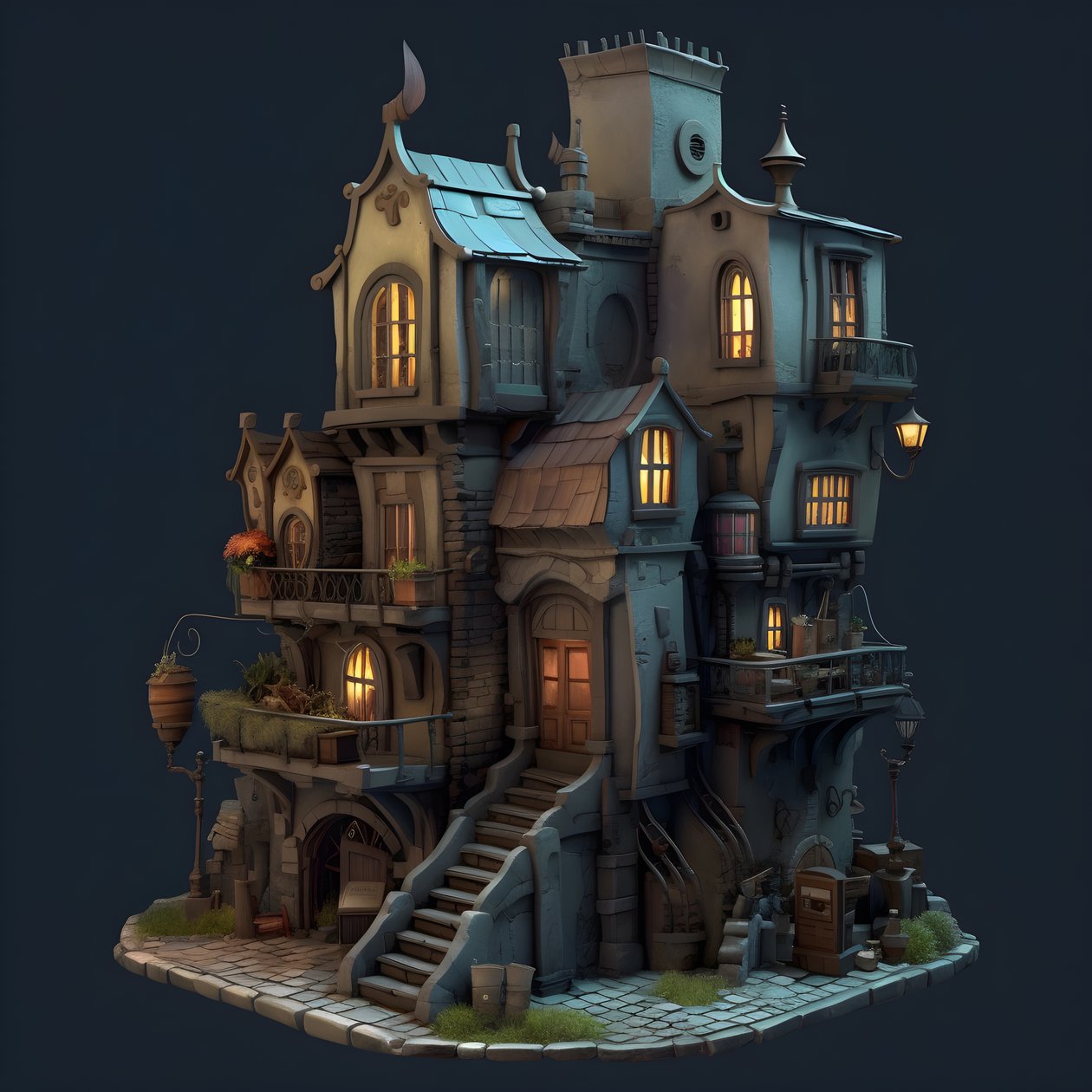 Un pâté de maisons avec un bâtiment et un escalier en pierre 4 - Kurt Heppke