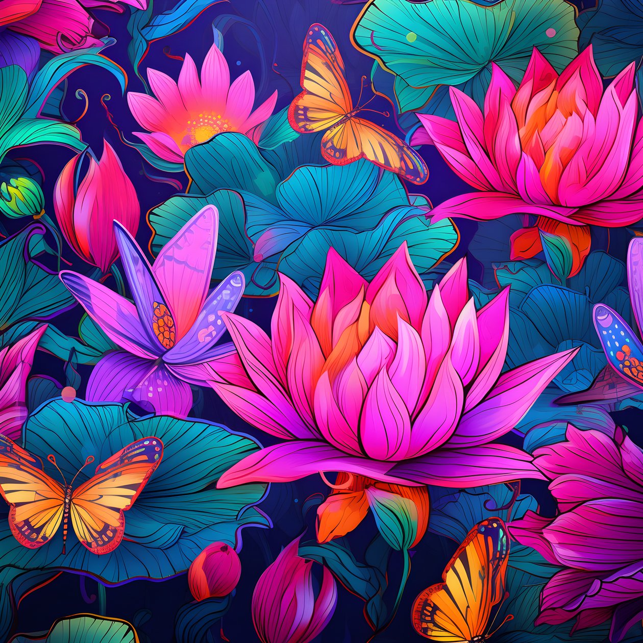 Motif sans couture de fleurs de lotus et de papillons 4 - Kurt Heppke