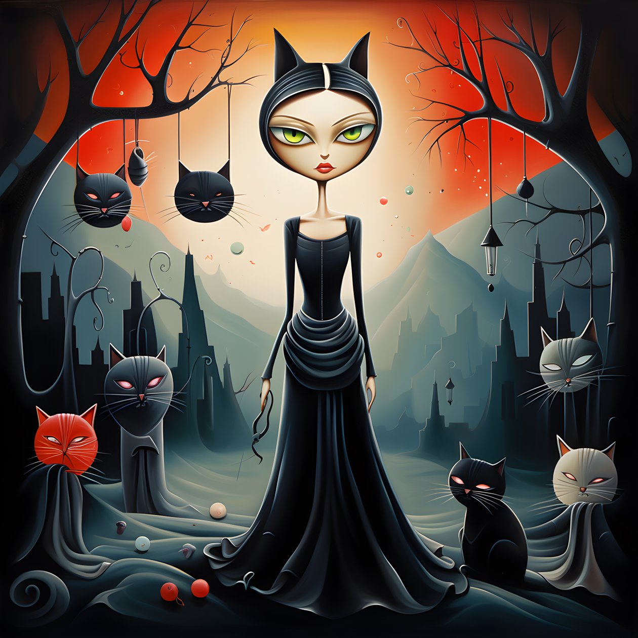 Femme chat folle en robe 2 - Kurt Heppke