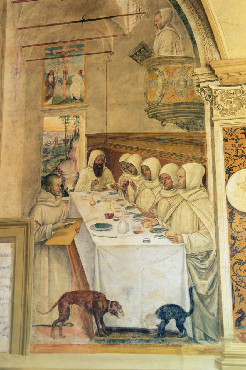 Saint Benoît trouve de la farine et nourrit les moines, de la Vie de Saint Benoît, 1497-98 - L. and Sodoma, G. Signorelli