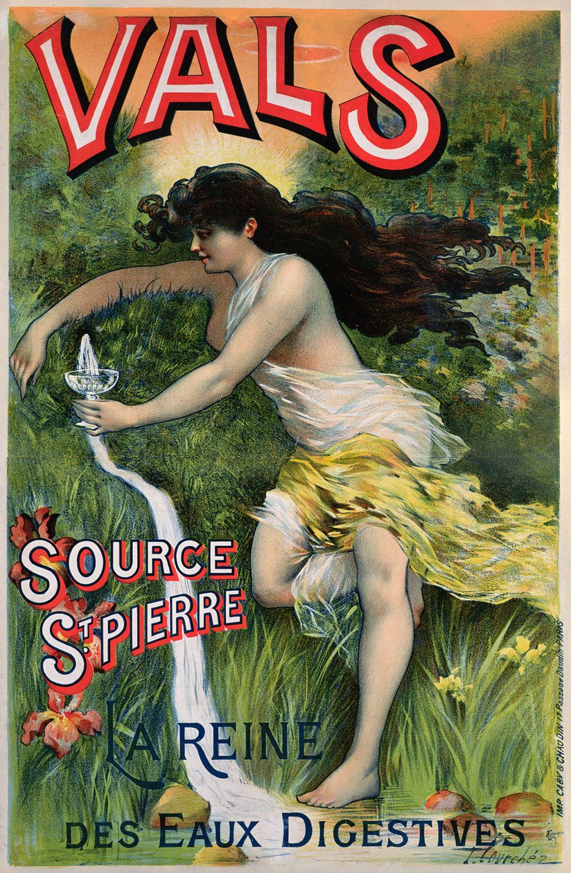 Affiche publicitaire pour Source St. Pierre, eau de Vals, eau minérale naturelle - L. Courchez