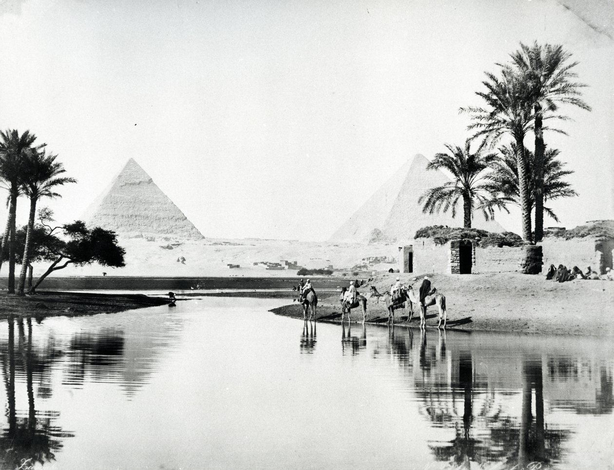 Pyramides de Khéops et Khéphren depuis les inondations du Nil, c.1880 - Langaki