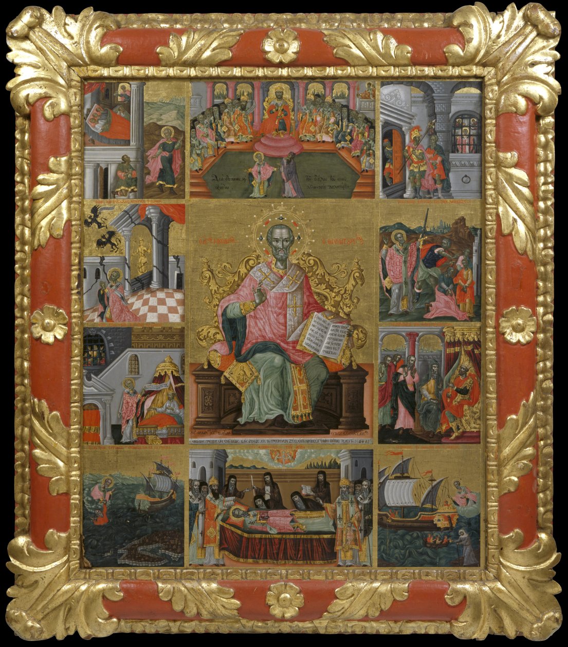 Icône de Saint Nicolas avec des scènes de sa vie et miracles, 1733 - Laskaris Leichoudis
