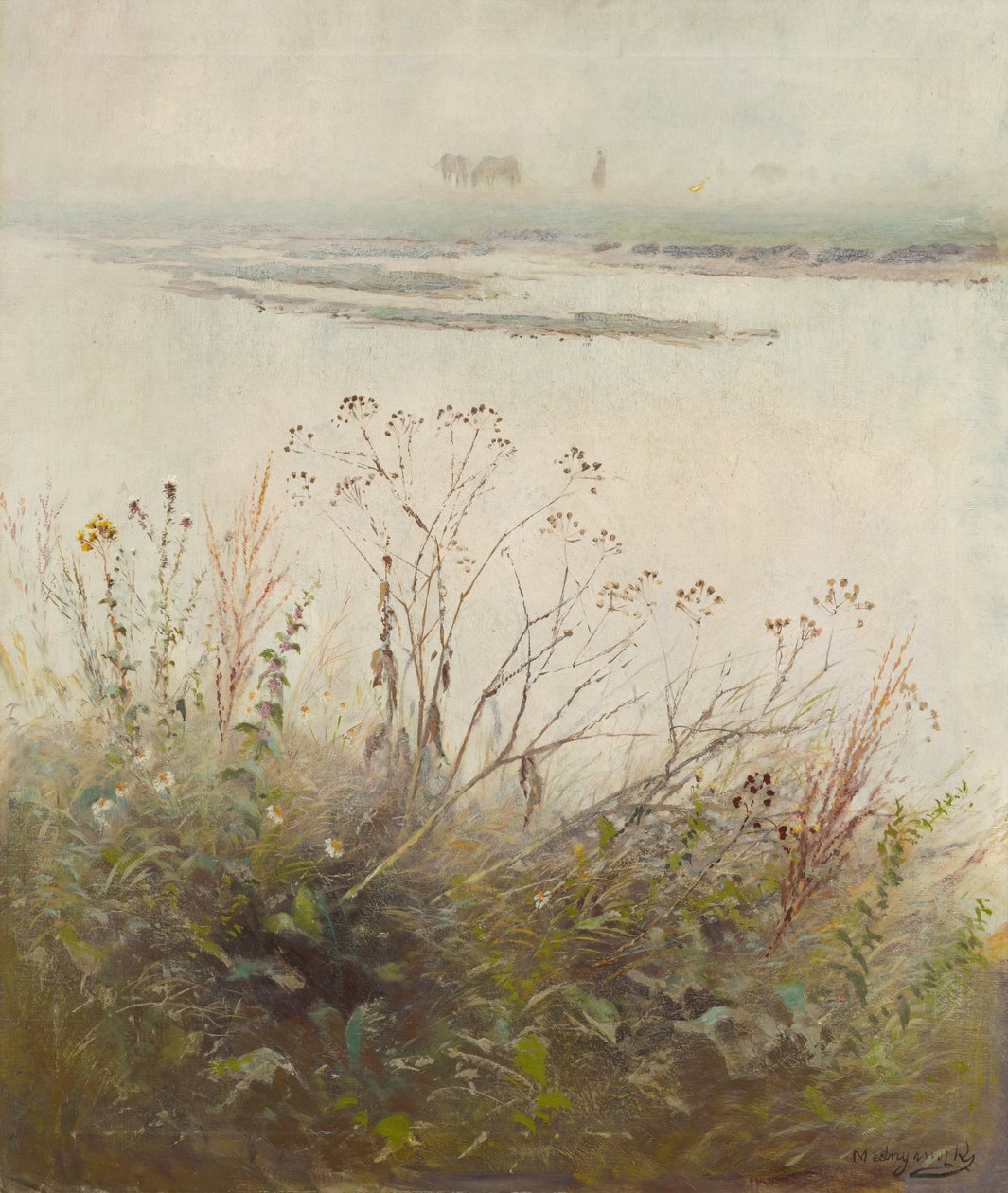 Rive de rivière inondée en fleur - Laszlo Mednyanszky