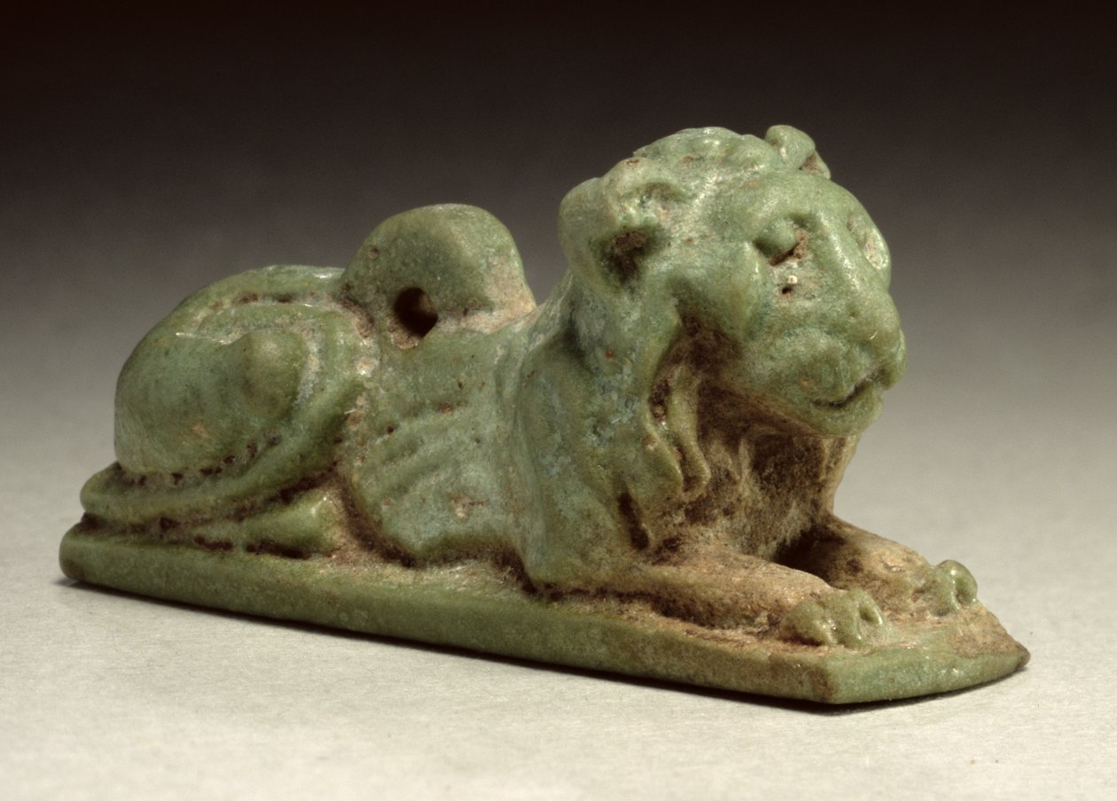 Amulette de lion couché (faïence verte) - Late Period Egyptian