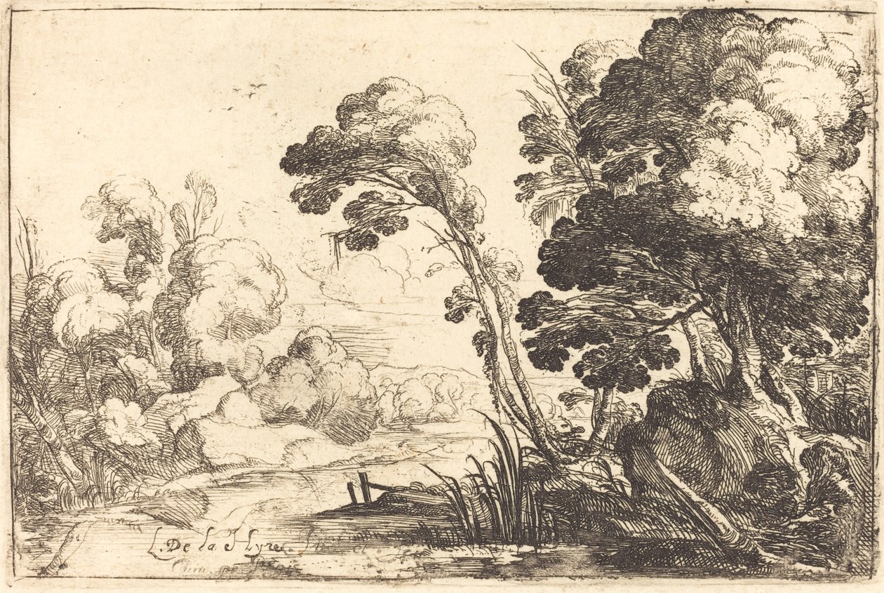 Paysage boisé avec une rivière - Laurent de la Hyre