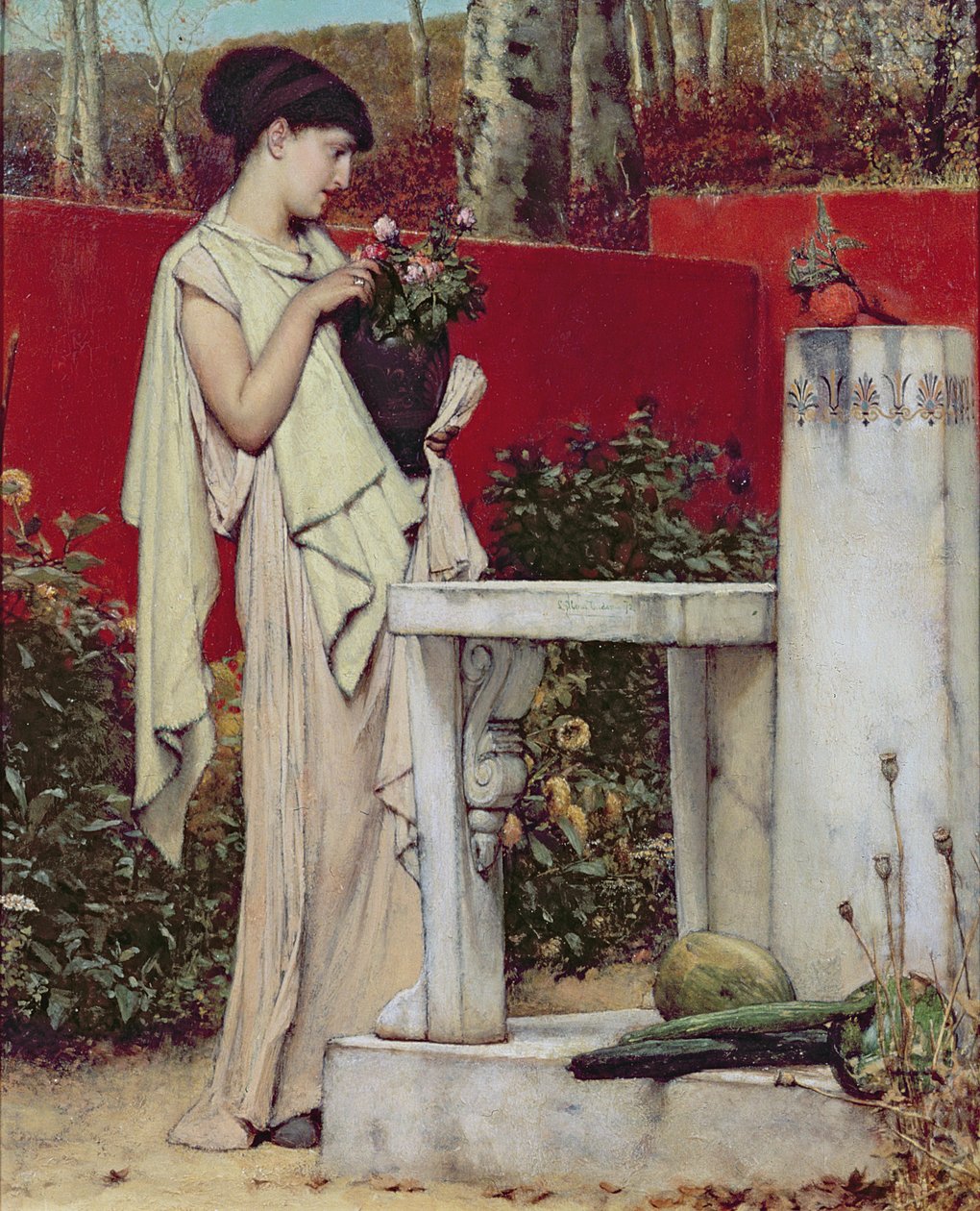 Femme avec un vase de fleurs - Lawrence Alma Tadema
